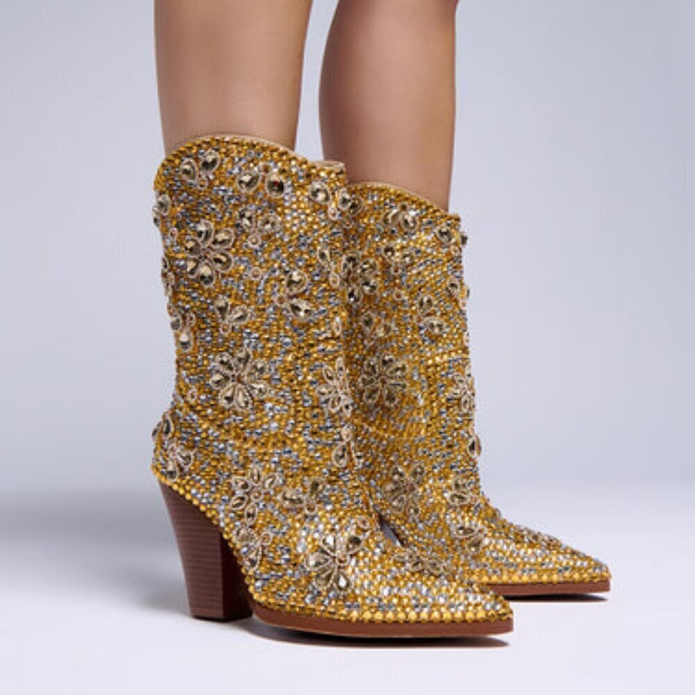 AZALEA WANG " GOLDEN GLITZ " EMBELLISHED WESTERN BOOTIE BRAND NEW !!!!!!!!!!!!!!